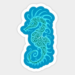 Intricate Teal Blue Tribal Seahorse Design Sticker